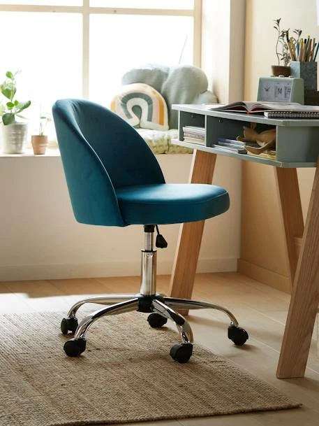 Chaise De Bureau à Roulettes Enfant En Velours Bleu/vert - Vertbaudet – Image 3