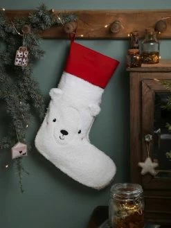 Chaussette De Noël Ours En Bouclette Personnalisable Blanc - Vertbaudet