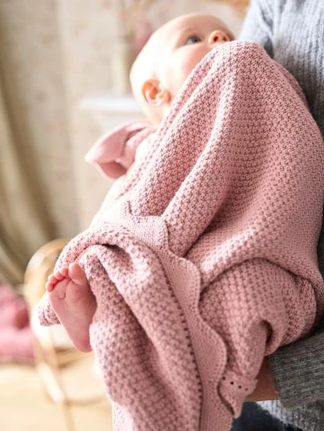 Couverture Bébé Tricot Point De Riz En Coton Rose - Vertbaudet