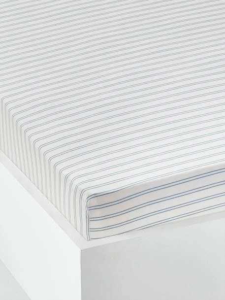Drap-housse Bébé BABY FOX écru Rayures Bleu - Vertbaudet 3 Drap-housse Bébé BABY FOX écru Rayures Bleu - Vertbaudet