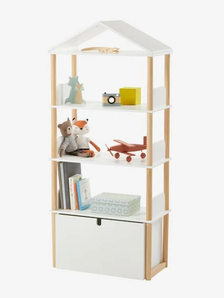 Etagère Bibliothèque "maison" LIGNE WOODY Blanc/bois - Vertbaudet