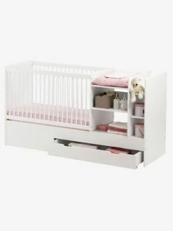 Lit Bébé 4 En 1 Avec Rangements Et Table à Langer EVOLUNID Blanc - Vertbaudet