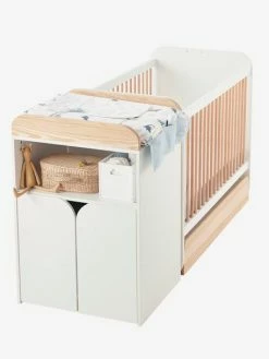 Lit Combiné évolutif Avec Rangements Et Table à Langer LIGNE ECLIPSE Blanc / Bois - Vertbaudet