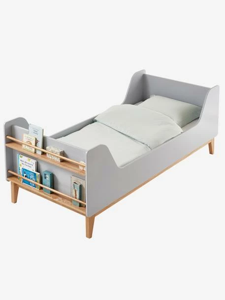 Lit Enfant Avec Rangements Livres Ligne FJORD Gris/bois - Vertbaudet