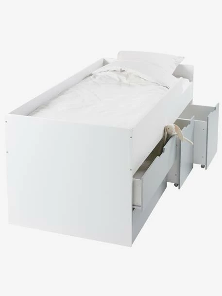 Lit Enfant Mi-hauteur XL Avec Rangements LIGNE PASSE-PASSE Blanc - Gris - Vertbaudet 4 Lit Enfant Mi-hauteur XL Avec Rangements LIGNE PASSE-PASSE Blanc - Gris - Vertbaudet – Image 2