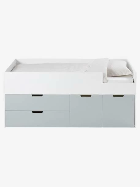 Lit Enfant Mi-hauteur XL Avec Rangements LIGNE PASSE-PASSE Blanc - Gris - Vertbaudet 5 Lit Enfant Mi-hauteur XL Avec Rangements LIGNE PASSE-PASSE Blanc - Gris - Vertbaudet – Image 3