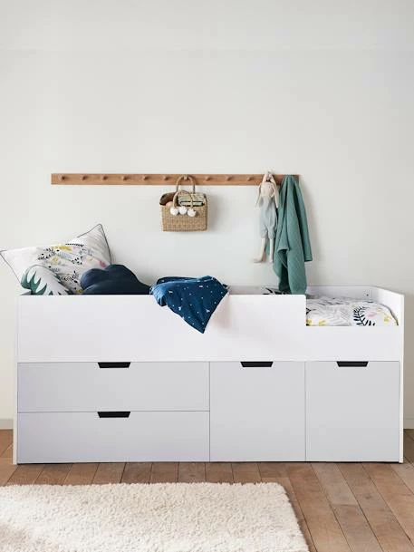 Lit Enfant Mi-hauteur XL Avec Rangements LIGNE PASSE-PASSE Blanc - Gris - Vertbaudet 6 Lit Enfant Mi-hauteur XL Avec Rangements LIGNE PASSE-PASSE Blanc - Gris - Vertbaudet – Image 4