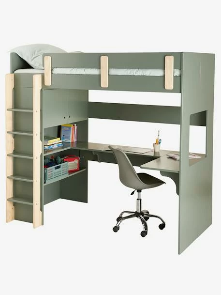 Lit Mezzanine Avec Bureau Et Rangement LIGNE EVEREST Kaki - Vertbaudet – Image 6