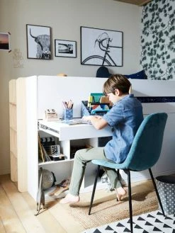 Lit Mi Hauteur Avec Bureau Coulissable Combiné CAMELEO Blanc Mate - Vertbaudet