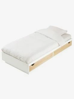 Lit Plateforme Enfant Avec Tiroirs LIGNE SCHOOL Blanc / Bois - Vertbaudet