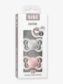Lot De 2 Sucettes-tétines BIBS Couture, Taille 2 De 6 à 18 Mois Gris Nuage + Bleu Acier - Bibs