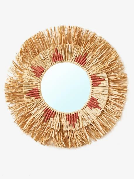 Miroir Rond Raphia Beige / Rose - Vertbaudet