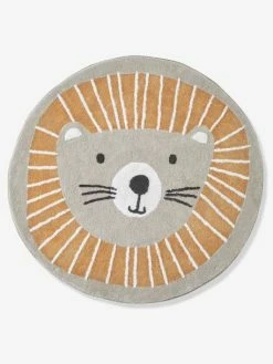 Tapis Rond Lavable Lion Gris / Orange - Vertbaudet